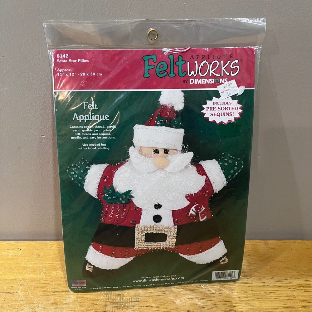 Vtg 2005 Dimensions Feltworks Santa Star Pillow Applique Kit 8142  Christmas